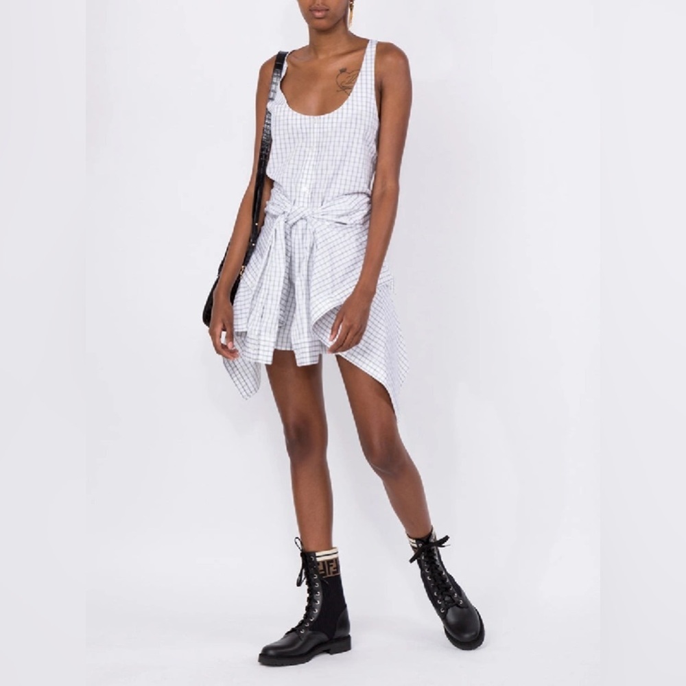 ALEXANDER WANG Plaid Print Scoop Neck Poplin Tie-Waist Romper w/Tags Sz US 6 - Picture 6 of 11